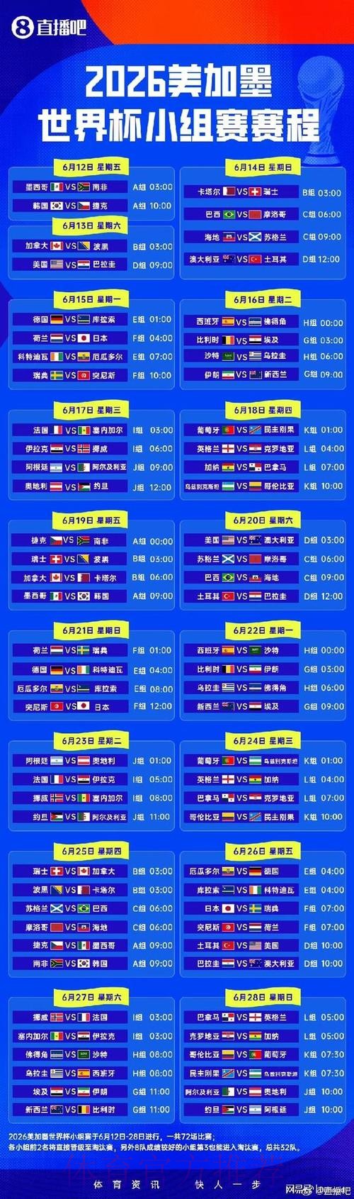 2026世界杯小组赛赛程高清版赛事详情官网入口